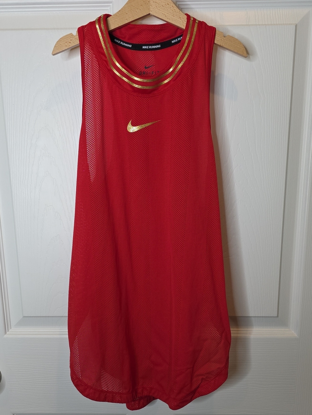 Nike Dri-Fit Running Red With Sparkly Gold Trim Racerback Tank, Women's Size S